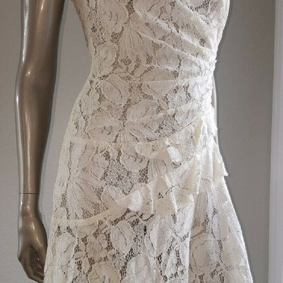 °$3,800 NEW OSCAR DE LA RENTA STUNNING IVORY WHITE FLORAL GUIPURE LACE DRESS 0 - Picture 4 of 13